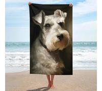 Telo mare bianco con cane Schnauzer in microfibra senza sabbia, asciugamano da doccia grande, multiuso, assorbente, per bagno e piscina, 130 x 80 cm