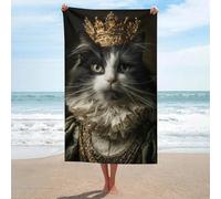Telo mare bianco e nero con gatto come regina rinascimentale in microfibra senza sabbia, asciugamano da doccia grande, multiuso, assorbente, per bagno e piscina, 130 x 80 cm
