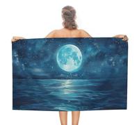 Telo Mare Blue Moon Starry Sea Asciugamano da Bagno Bambini Adulti Telo Sauna, per Sauna, Yoga, Surfboard, 80x130cm