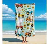 Telo mare colorato con trattore stampato, per ragazzo, in microfibra, morbido e ad asciugatura rapida, essenziale per le vacanze al mare (stile3,130 cm x 80 cm)