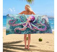 Telo mare colorato in microfibra a forma di polpo, extra large, con creature oceaniche e marine, ad asciugatura rapida, assorbente, morbida e leggera, ideale per viaggi, vacanze, piscina, 178 x 89 cm