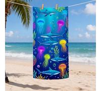 Telo mare colorato in microfibra con squali, meduse, ad asciugatura rapida, senza sabbia, assorbente, leggero, per piscina, campeggio, viaggi, 78 x 157 cm