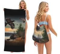 Telo mare con borsa grande morbida ad asciugatura rapida in microfibra | Caccia Volare Wild Stampa 2 In 1 Pieghevole Telo Da Spiaggia Zaino Per Piscina Yoga Picnic Donne Uomini