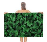 Telo mare con centinaia di foglie della giungla su sfondo nero, in microfibra, grande, multiuso, assorbente, per bagno e piscina, 130 x 80 cm