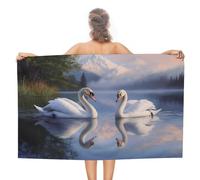 Telo mare con due cigni che scivolano in microfibra senza sabbia, grandi asciugamani da doccia multiuso assorbente per bagno piscina 130 x 80 cm