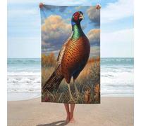 Telo mare con fagiano in un campo, in microfibra, senza sabbia, grande, multiuso, assorbente, per bagno e piscina, 130 x 80 cm