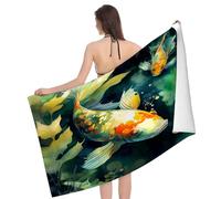 Telo mare con motivo dipinto di due pesci nello stagno per viaggi, microfibra leggera, morbido, ad asciugatura rapida, senza sabbia per nuoto, piscina, campeggio, yoga, allenamento, 32 x 52 pollici
