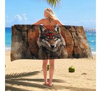 Telo mare con motivo mandala con lupo tribale, extra large, ad asciugatura rapida, assorbente, senza sabbia, leggero, essenziale, per vacanze estive [viaggio] piscina palestra all'aperto 188 x 89 cm
