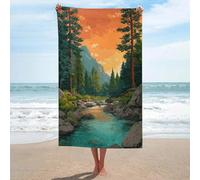 Telo mare con paesaggio montano e fiume alberi di pino tramonto asciugamano da spiaggia in microfibra senza sabbia grandi asciugamani da doccia multiuso assorbente per bagno piscina 130 x 80 cm