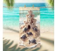 Telo mare con tartaruga costiera castello di sabbia blu in microfibra ad asciugatura rapida assorbente [morbido] leggero senza sabbia, essenziale da viaggio, piscina, palestra, picnic all'aperto, 178