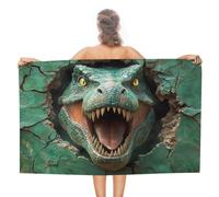 Telo mare con testa di dinosauro che emerge da un buco, asciugamano da spiaggia in microfibra senza sabbia, asciugamano da doccia grande, multiuso, assorbente, per bagno e piscina, 130 x 80 cm