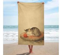 Telo mare contemporaneo cinese con gatto che riposa, asciugamano da spiaggia in microfibra senza sabbia, asciugamano da doccia grande, multiuso, assorbente, per bagno e piscina, 130 x 80 cm