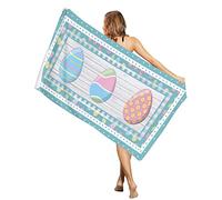 Telo Mare Easter Egg On Wood Grain Wave DOT Blue Background Coperta da Viaggio Senza Sabbia Super Morbido Telo da Palestra, per Barca A Vela, Camper, Home, 80x130cm