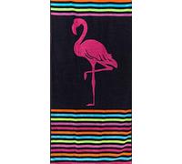 Telo Mare Flamingo Degradè 100% Cotone 90x165 cm Spugna Jaquard Telo Spiaggia (Nero)