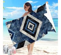 Telo Mare Grande 100x200cm Blu Telo Mare Microfibra Ultra Assorbente Antisabbia Asciugatura Rapida Uomo e Donna Stuoia Spiaggia Leggero e Portatile per Piscina/Spiaggia/Viaggi Scialle Reticolo 2-H