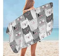 Telo Mare Grande 200x200 cm 3D Gatto Grigio, Teli Mare Grandi Microfibra Telo Mare da Assorbente per Adulti e Bambini， Asciugamano per Palestra, Yoga, Nuoto， Viaggio， Campeggio