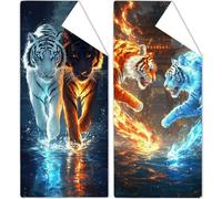 Telo Mare Grande 85x170cm Tigre Telo Mare Microfibra Animale Stuoia Spiaggia 2 Pezzi, Compatta Antisabbia, Asciugatura Rapida, Ultra Assorbente, Teli Palestra per Spiaggia Palestra Viaggi Sauna OC-959