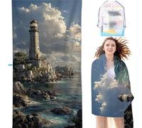 Telo Mare Grande 90 x 180cm Blu Telo Mare Microfibra Ultra Assorbente Antisabbia Asciugatura Rapida Uomo e Donna Regalo Stuoia Spiaggia Faro per Sedie da Spiaggia/Piscina/Spiaggia/Viaggi SYL5 A-0