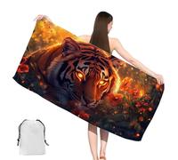 Telo Mare Grande 90x180cm Tigre Telo Mare Microfibra con Tasche, Asciugatura Rapida, Antisabbia,Compatto Leggero Beach Towel Uomo Bambina per Piscina,Campeggio,Picnic,Yoga,Palestra,Sport,Animal,yj-541