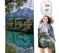 Telo Mare Grande 90x200 cm Blu Telo Mare Microfibra Assorbente Antisabbia Asciugatura Rapida Uomo e Donna Regalo Stuoia Spiaggia Paesaggio per Sedie da Spiaggia/Piscina/Spiaggia/Picnic/Viaggi SYX5 4-K