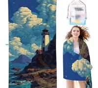 Telo Mare Grande 90x200 cm Blu Telo Mare Microfibra Assorbente Antisabbia Asciugatura Rapida Uomo e Donna Regalo Stuoia Spiaggia Faro per Sedie da Spiaggia/Piscina/Spiaggia/Picnic/Viaggi SYX1 B-U
