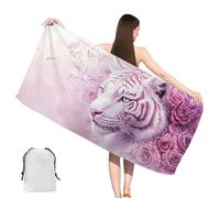 Telo Mare Grande 90x200cm Tigre Telo Mare Microfibra con Tasche, Asciugatura Rapida, Antisabbia,Compatto Leggero Beach Towel Uomo Bambina per Piscina,Campeggio,Picnic,Yoga,Palestra,Sport,Animal,yj-641