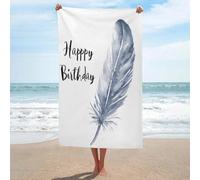 Telo mare grigio con piume ad acquerello con parole Happy Birthday asciugamano da spiaggia in microfibra senza sabbia grandi asciugamani da doccia multiuso assorbente per bagno piscina 130 x 80 cm