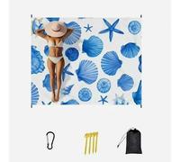 Telo mare in microfibra, 210 x 200 cm, grande, anti-sabbia, con 6 chiodi e 1 moschettone, accessorio da spiaggia, morbido e delicato sulla pelle, coperta da picnic, telo da spiaggia per spiaggia