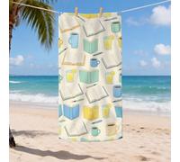 Telo mare in microfibra con motivo a libro, colore azzurro, ad asciugatura rapida, assorbente, morbida e senza sabbia, ideale per vacanze, picnic, campeggio, piscina, viaggi all'aperto, 89 x 178 cm