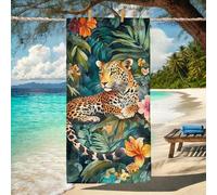Telo mare in microfibra con motivo leopardato tropicale con foglie verdi della giungla, design floreale, ad asciugatura rapida, leggero, senza sabbia, ideale per vacanze, piscina, palestra, campeggio