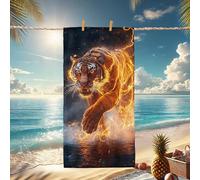 Telo mare in microfibra con tigre elettrica, colorato e vivace, ad asciugatura rapida, senza sabbia, leggero, per campeggio, viaggi, piscina, palestra, 152 x 79 cm