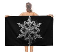 Telo mare in microfibra senza sabbia con cristalli di neve su sfondo nero, asciugamano da doccia grande, multiuso, assorbente, per bagno e piscina, 130 x 80 cm