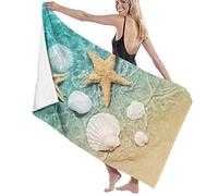 Telo mare in microfibra, stella marina e conchiglia sulla spiaggia estiva Asciugamano leggero super assorbente 52x32 pollici, perfetto per adulti, viaggi, palestra, campeggio, piscina, yoga, attivit