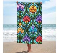 Telo mare in vetro colorato floreale mandala, asciugamano da spiaggia in microfibra senza sabbia, grandi asciugamani da doccia multiuso assorbente per bagno piscina 130 x 80 cm