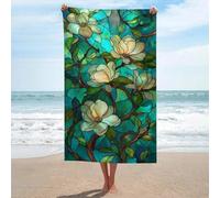 Telo mare in vetro colorato floreale ricco avorio magnolia asciugamano da spiaggia in microfibra senza sabbia asciugamani da doccia multiuso assorbente per bagno piscina 130 x 80 cm