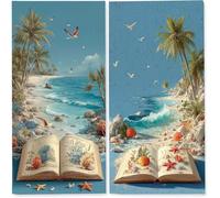 Telo Mare Leggero Set da 2, Asciugamano Palestra Telo Mare Microfibra, Asciugamano a Unilaterale Faccia, Salvietta da Spiaggia Compatta Antisabbia Asciugatura Rapida, 220x100 cm, Libro Spiaggia, z7560