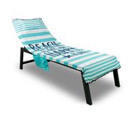 Telo Mare Lettino In Cotone Con Cuscino E Tasche Mod Happy Place Turchese