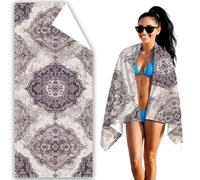 Telo Mare Microfibra 120x60 cm Telo Mare Mandala Asciugamano Palestra Grigio Stuoia Spiaggia Antisabbia, Lavabile, Asciugamano Salvaspazio,Uomo Donna Accessori Beach Towel per Fitness Campeggio F2-204