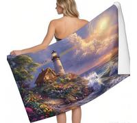 Telo Mare Microfibra 140 x 70 cm Onde del faro in riva al mare Asciugamano Palestra Spiaggia Sole E Arcobaleno Antisabbia Uomo Donna Multiuso Viaggi
