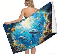 Telo Mare Microfibra 160 x 80 cm Delfini delle grotte coralline Resistente alla Sabbia Asciugamano Palestra Leggero Asciugatura Rapida Pesci Tropicali per Spiaggia Viaggi Sauna