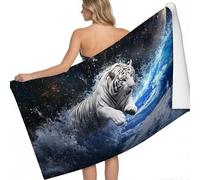Telo Mare Microfibra 160 x 80 cm Tigre bianca dell'oceano Antisabbia Asciugatura Rapida Morbido Confortevole Blu per Spiaggia Piscina