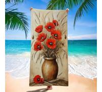 Telo Mare Microfibra 220x100 cm Telo Mare Grande, Asciugamano Palestra, Morbida e Assorbente Asciugamano Microfibra Rosso, Antisabbia Stuoia Spiaggia per Sport, Viaggi, Campeggio, Papavero H-8569