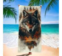 Telo Mare Microfibra 90x200 cm Telo Mare Grande, Asciugamano Palestra, Morbida e Assorbente Asciugamano Microfibra Animale, Antisabbia Stuoia Spiaggia per Viaggi, Campeggio, Palestra, Lupo H-8897