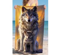 Telo Mare Microfibra Asciugamano Mare Asciuga Veloce Leggero Resistente Asciugamano Spiaggia Beige per Spiaggia Piscina Camping Viaggi Tessuto in Microfibra Telomare Lupo Dimensioni 90x160cm bz-826