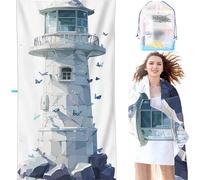 Telo Mare Microfibra Spiaggia Blu 90 x 180cm Telo Mare Grande Antisabbia Asciugatura Rapida Assorbente Asciugamano Bottone a pressione intimo, per Spiaggia Viaggi Campeggio Piscina Faro SYX2 Q-G