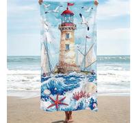 Telo Mare Microfibra - Telo Mare Grande 80x160 cm - Ultra Leggero - Asciugatura Rapida | Asciugamano Mare Donna e Uomo: Facile da Pulir - blu, per Spiaggia, Piscina, Viaggio, Outdoor faro 0J-265