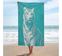 Telo mare minimalista con tigre bianca su turchese tinta unita asciugamano da spiaggia in microfibra senza sabbia grandi asciugamani da doccia multiuso assorbente per bagno piscina 130 x 80 cm