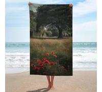 Telo mare oversize 130 x 80 cm, senza sabbia, ad asciugatura rapida, assorbente, in microfibra, sottile e leggero, asciugamano da piscina con una macchia di fiori rossi, telo da spiaggia per viaggi