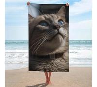 Telo mare oversize 130 x 80 cm, senza sabbia, ad asciugatura rapida, assorbente, in microfibra, sottile e leggero, un gatto guarda verso il cielo, telo da spiaggia per viaggi, vacanze, essenziale