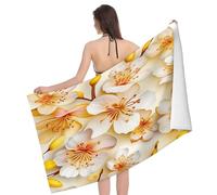 Telo Mare Peach Flower in A Yellow Color Pattern Asciugamano da Bagno Leggero da Trasportare Bambini Telo da Viaggio, per Picnic, Sauna, Sport, 80x130cm